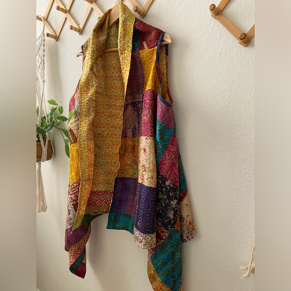 Polyester Multicolor Patchwork Kantha Silk Shrug … - image 3